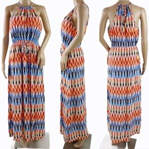 Athleta Sunset Halter Maxi Dress women’s size small orange blue